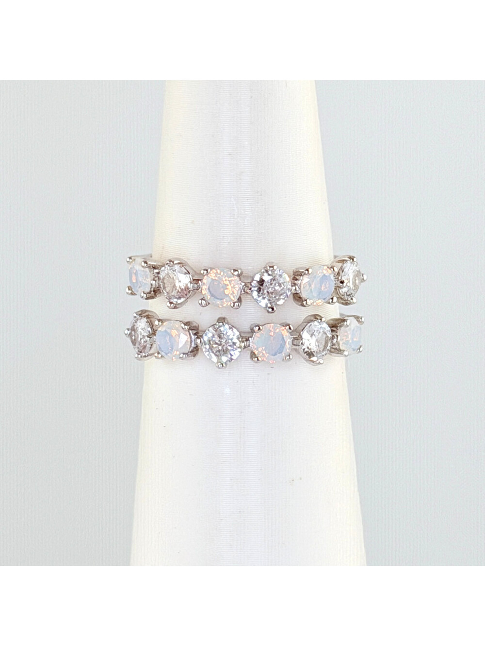 Bomb Party Ring Size 7 (7.5) Moonstone & Clear CZ on Rhodium (No Bag)